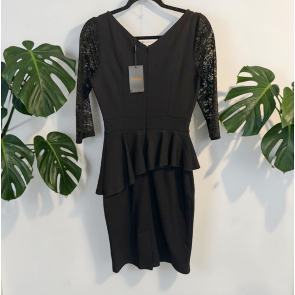 MIUSOL Black Peplum Dress Small Lace Sleeve Cocktail Dress Elegant Party Dress